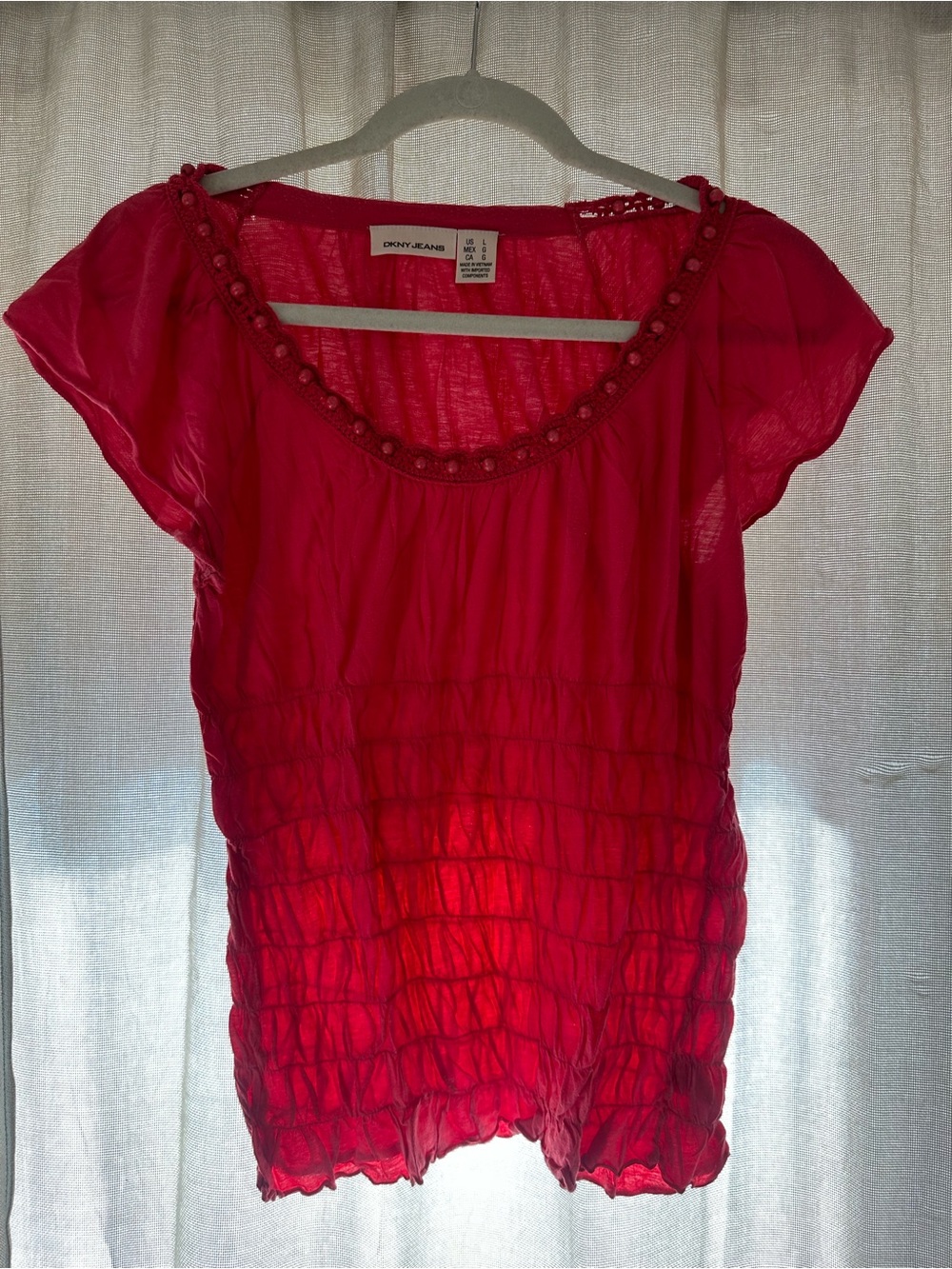 Dkny Women's Pink Scoop Neck Short Sleeve Top size Large